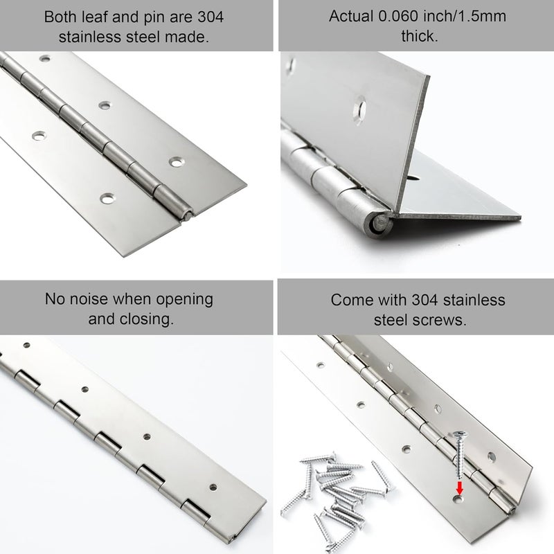 FVSEC 2 Pcs Heavy Duty Piano Hinge 30 Inch x 3 Inch Width, True 0.060'' Thick Stainless Steel Piano Hinge for Heavy Duty Cabinet, Door, Toolbox, Wooden Box, Metal Plate, Furniture, Industrial Project - Image 4